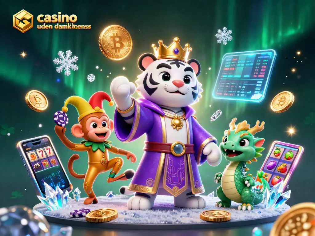 Engage in thrilling gameplay at casino uden dansk licens with a dazzling scene featuring colorful characters and exciting gambling elements.