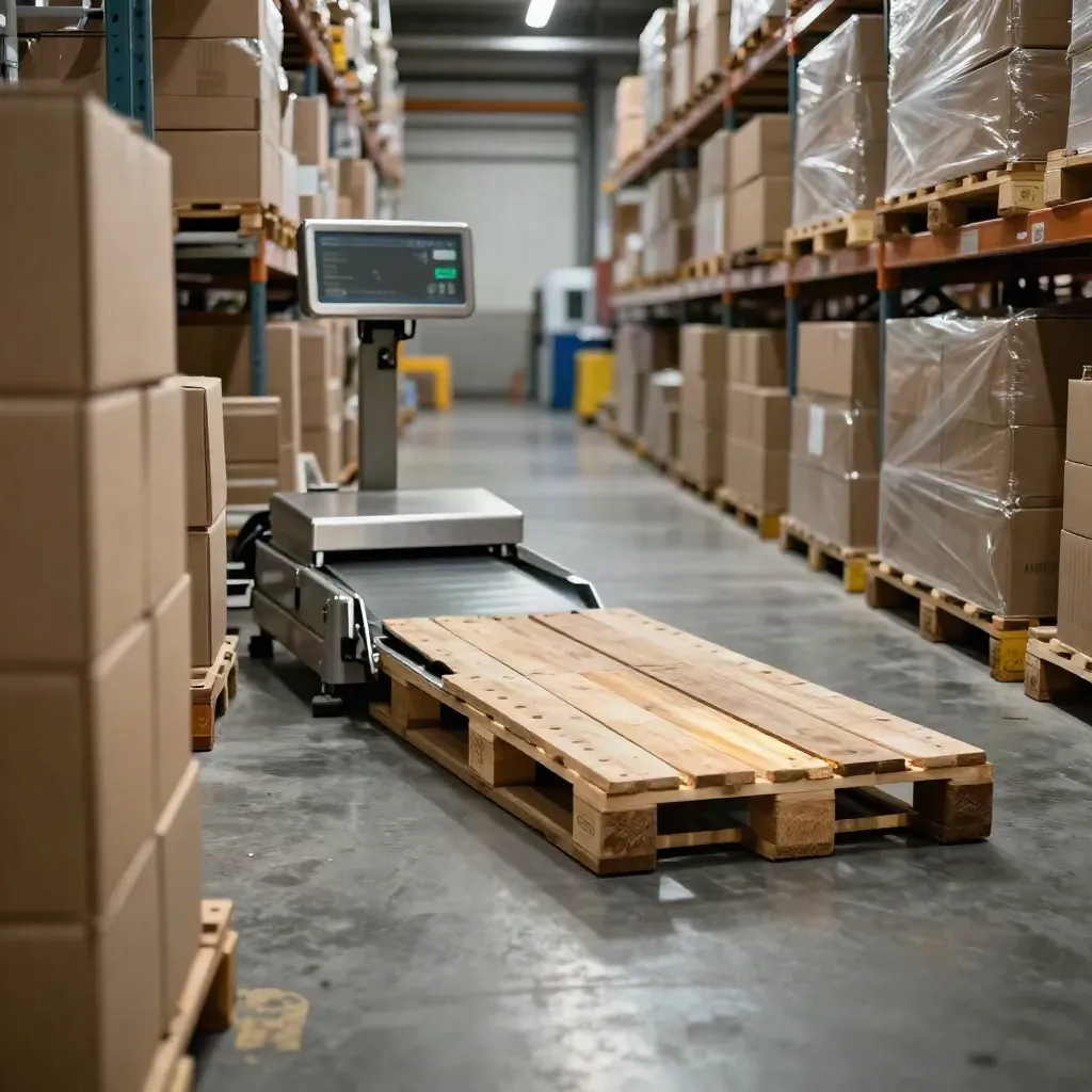 Palette industrielle glissant vers l’expédition dans un entrepôt agroalimentaire.