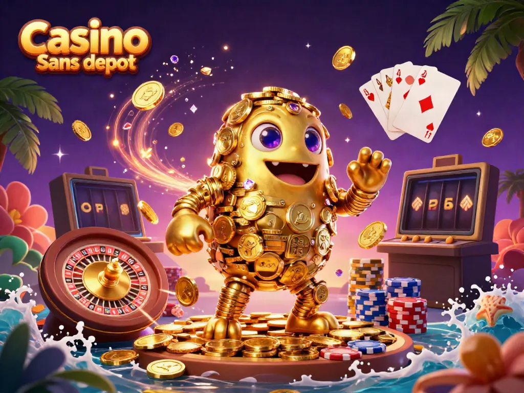 Découvrez les bonus du Casino Sans dépôt avec des pièces d'or en cascade et des machines à sous éclatantes.