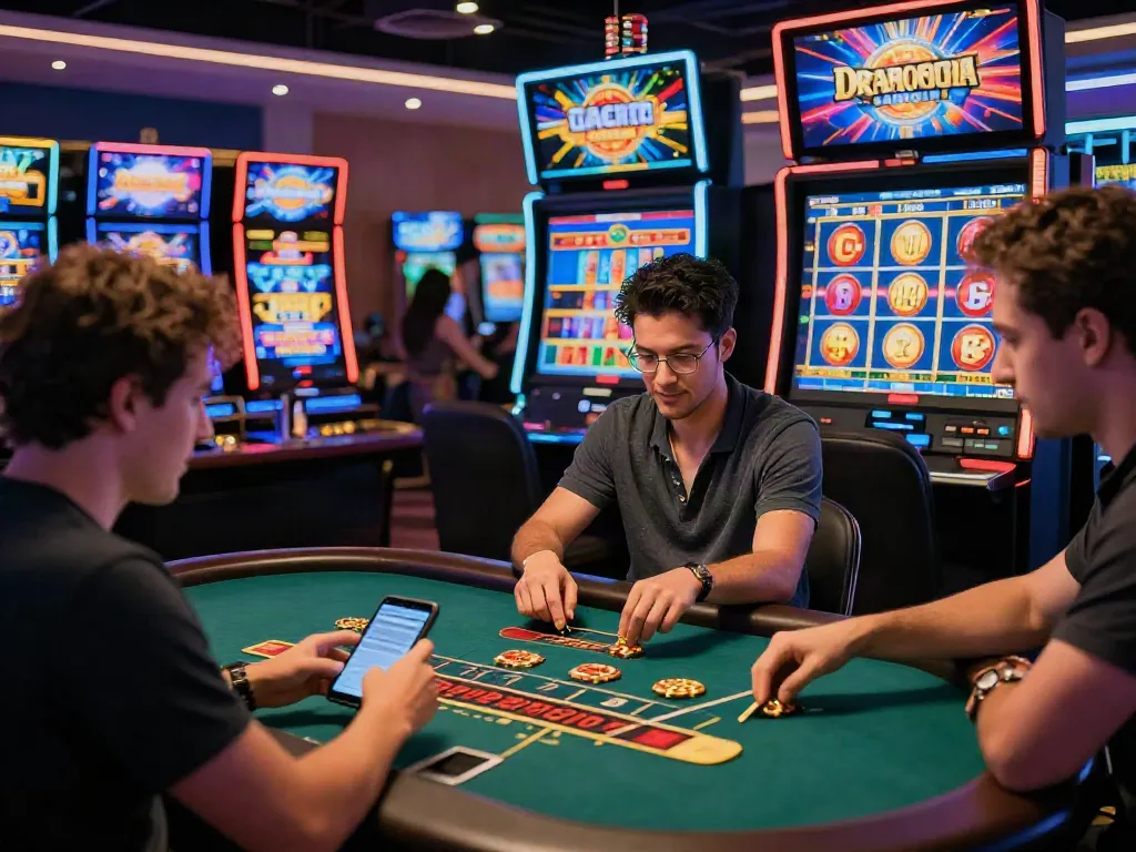 Les joueurs profitent de l'excitation de Dragonia Casino sur https://studiobarw.com/ avec des machines à sous colorées et des croupiers en direct.