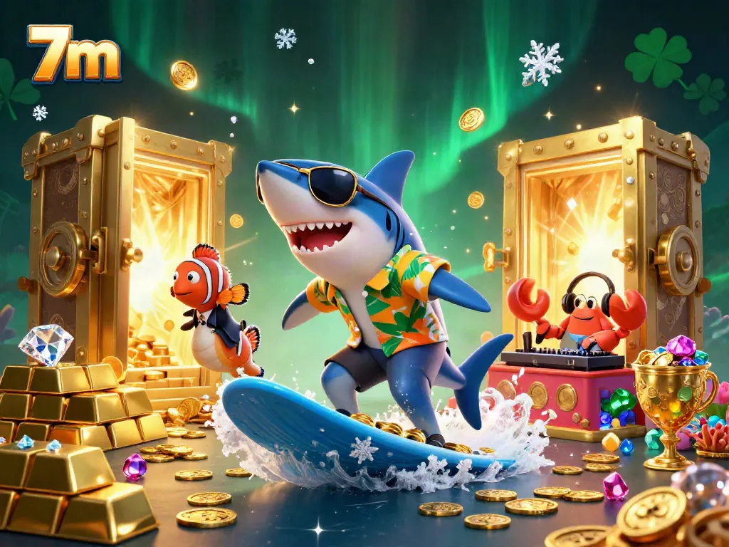 Experience the thrill of 7m casino with a vibrant scene of luck and adventure, featuring unique characters and treasures.